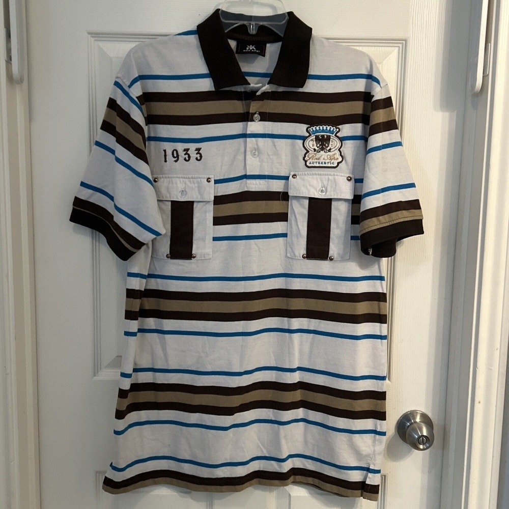 Red Ape Authentic Striped Polo Mens Size XL‎ White Brown Blue